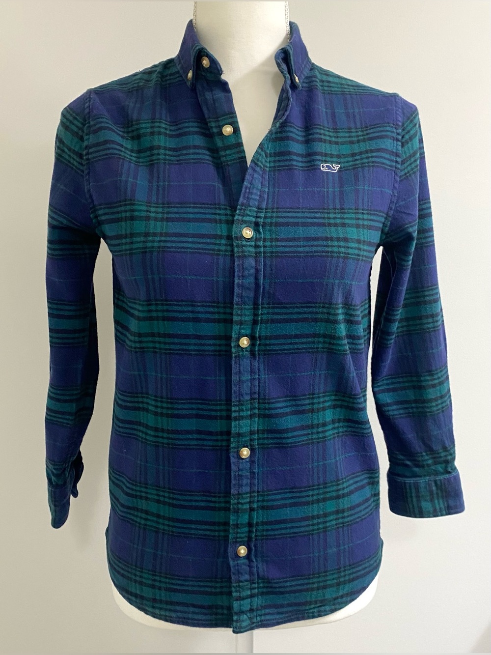 Vineyard Vines Boy S Blue Green Plaid Flannel Button-Down Shirt Boho Fall Preppy - Picture 16 of 16